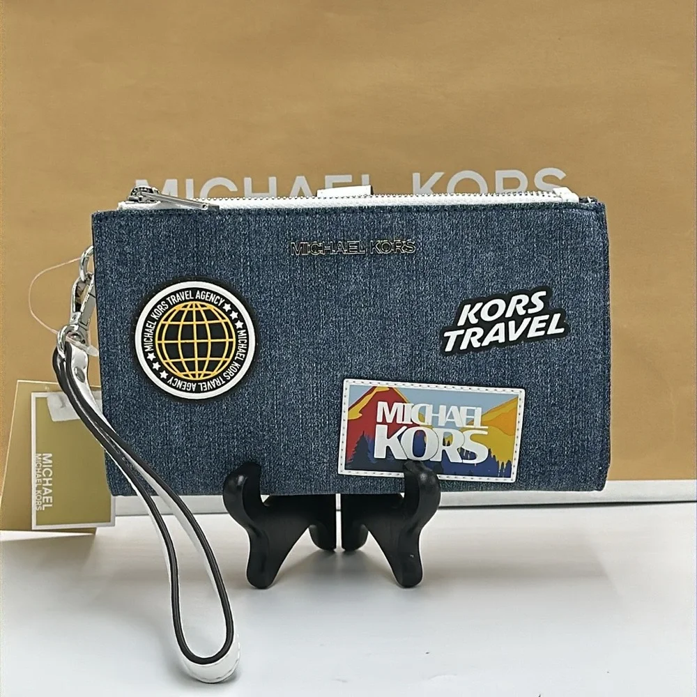 MICHAEL KORS Jet Set Travel Large Embellished Denim Wristlet